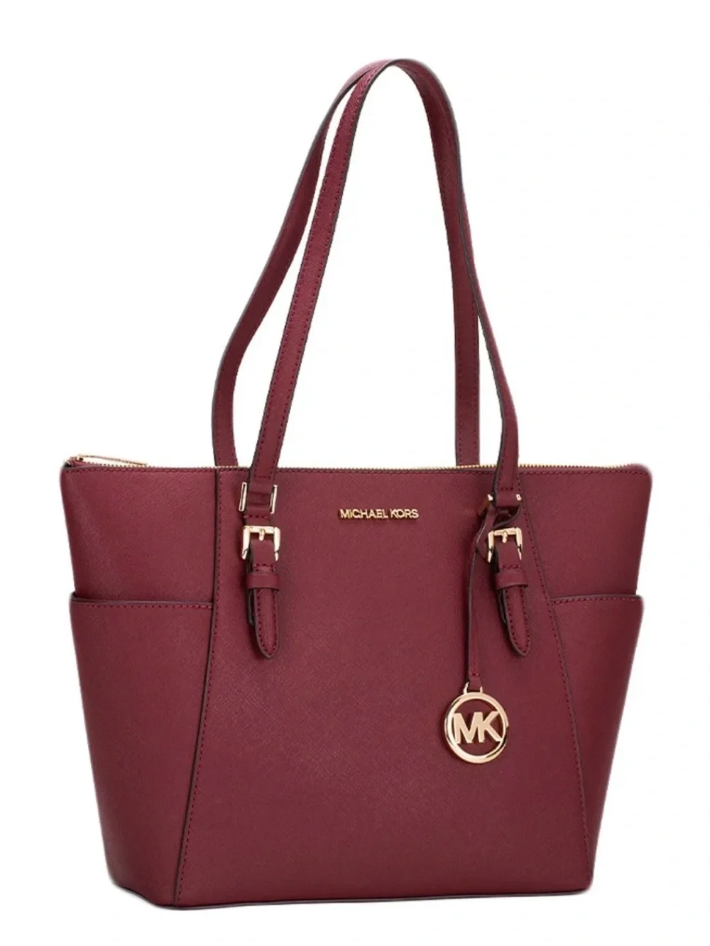 Michael Kors Jet Set Travel Saffiano leather cherry red tote with gold hardware